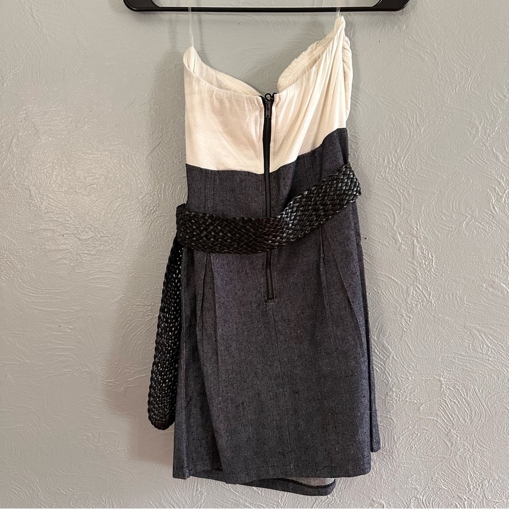 Strapless Colorblock Mini Dress w/ Braided Belt | Size M - Picture 6 of 8